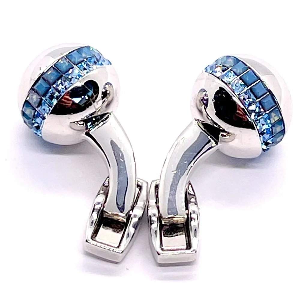 R|T by Robert Tateossian London Swarovski Blue Crystal Cufflinks Rhodium w Box